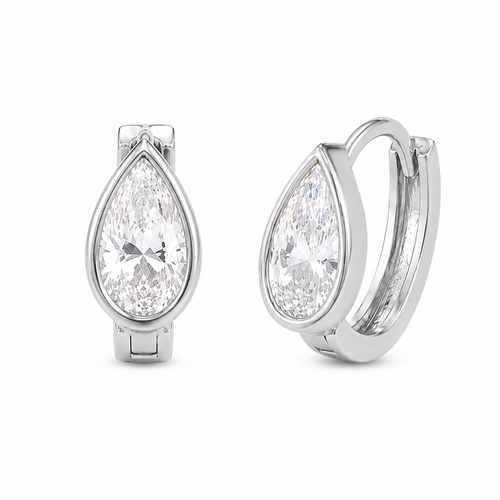 Pear Bezel Mini Hoop