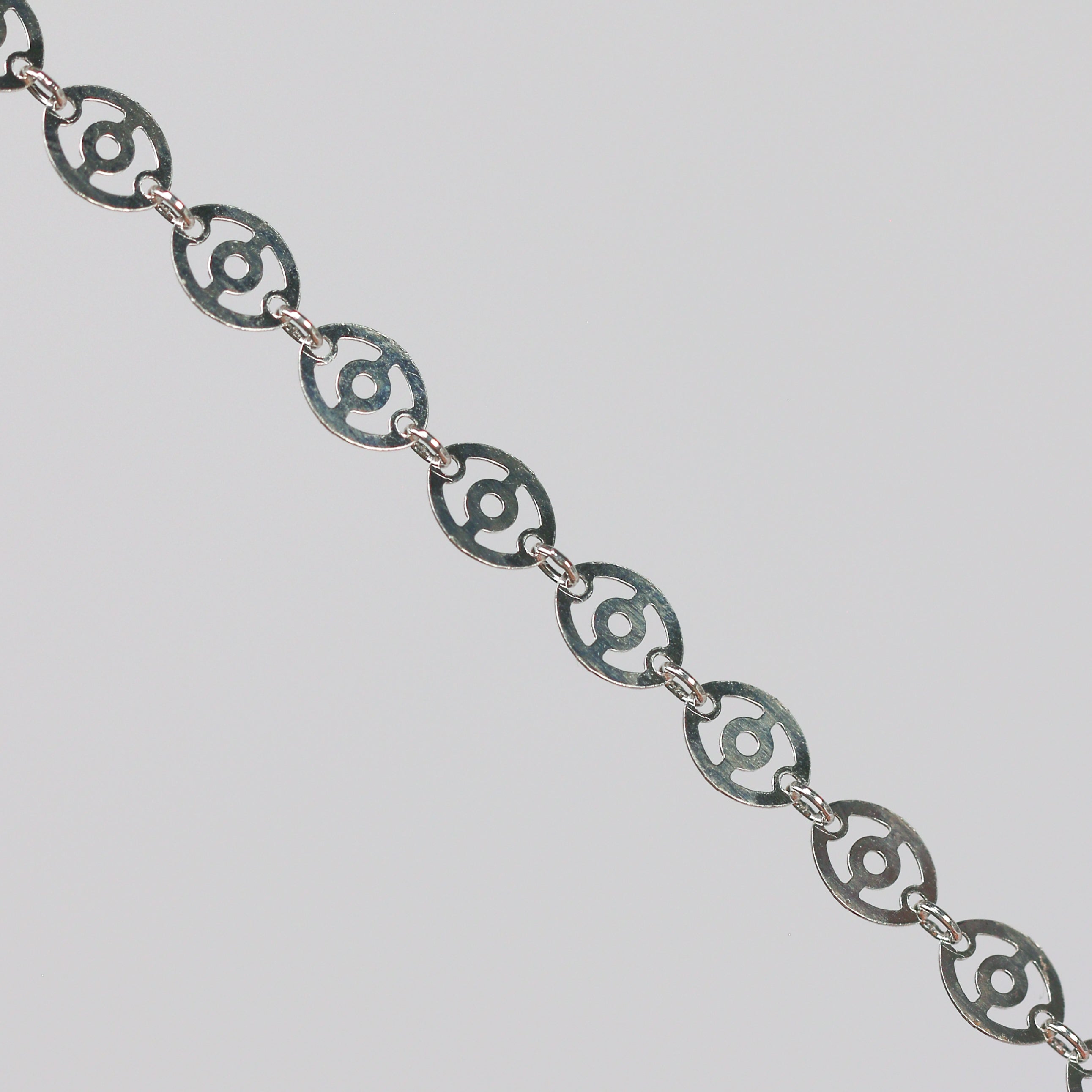 Carlotta Permanent Jewelry Chain, Oval Disc Design, Oval Small Hole Links, Available in Sterling Silver