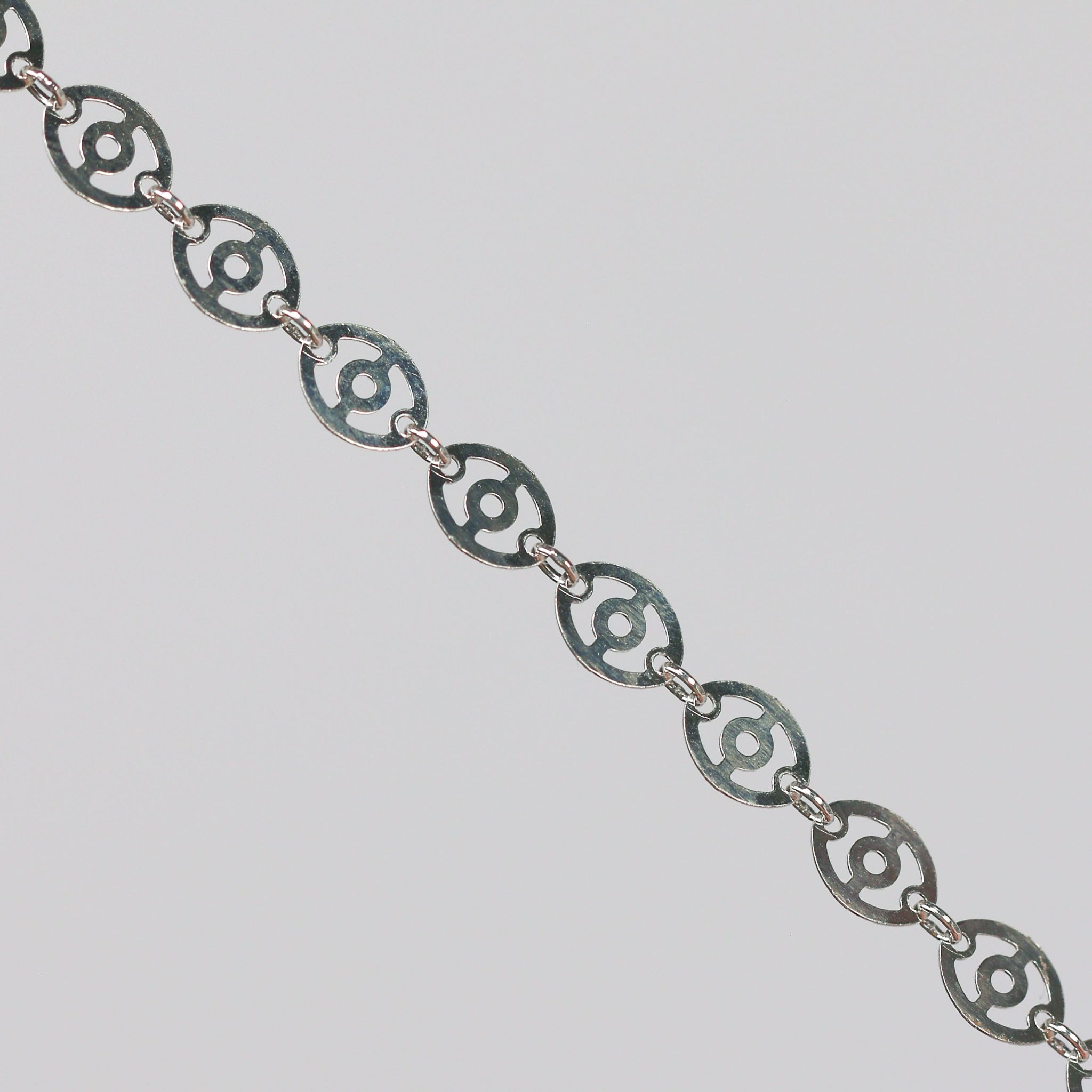 Carlotta Permanent Jewelry Chain, Oval Disc Design, Oval Small Hole Links, Available in Sterling Silver