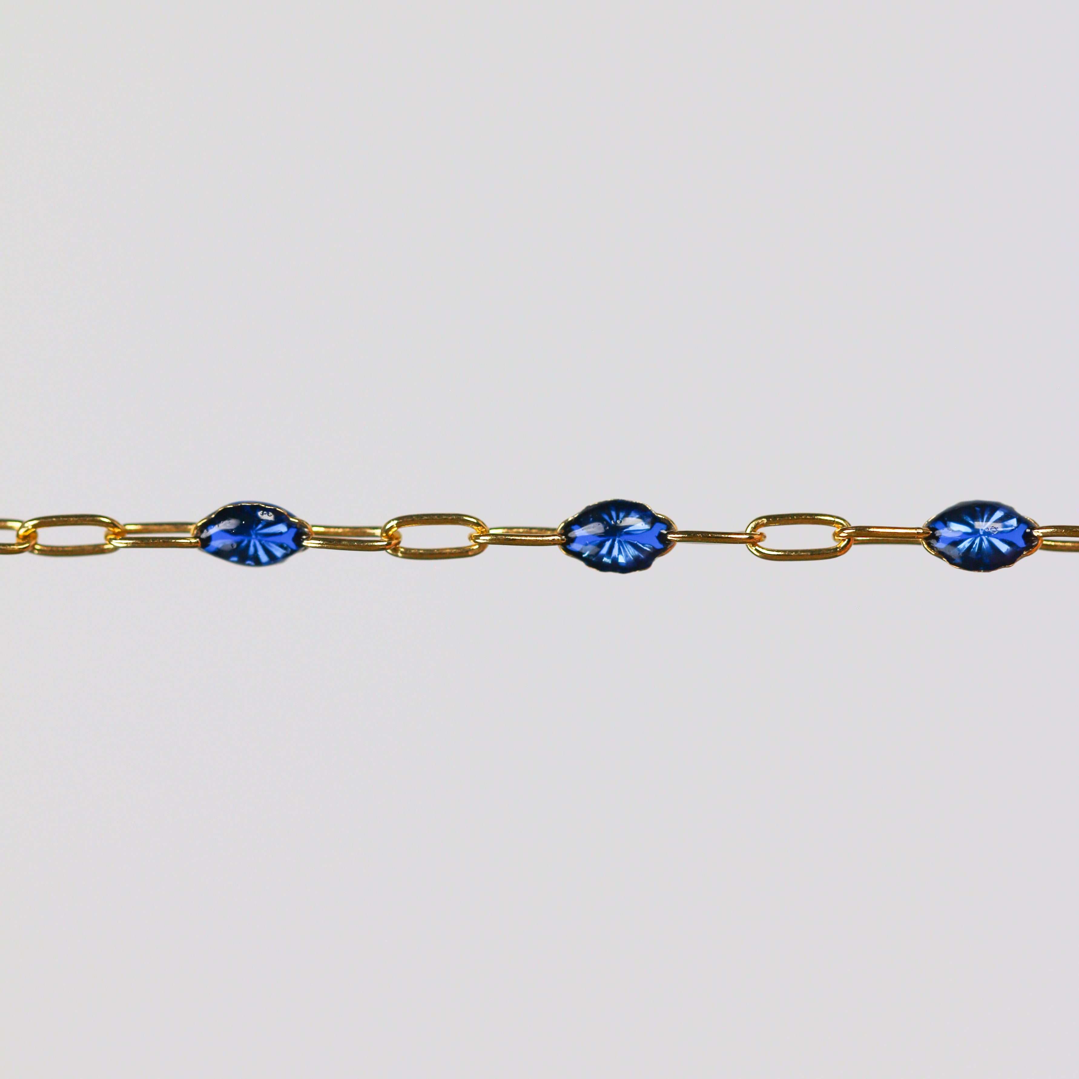 Fabiana Permanent Jewelry Chain, Blue Enamel Design, Cable Links, Available in Gold Filled and Sterling Silver