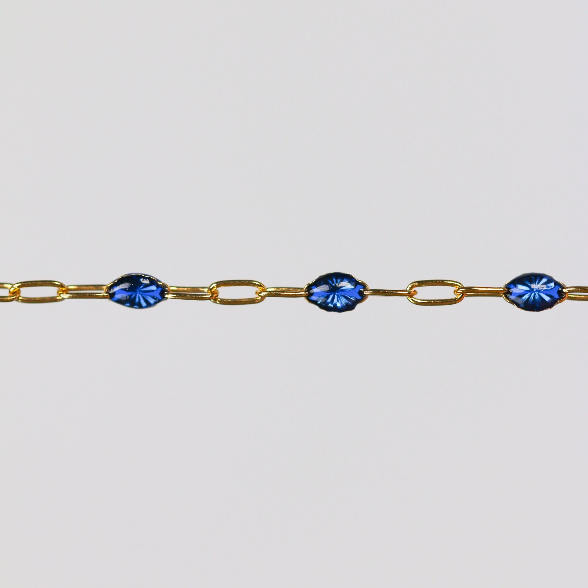 Fabiana Permanent Jewelry Chain, Blue Enamel Design, Cable Links, Available in Gold Filled and Sterling Silver