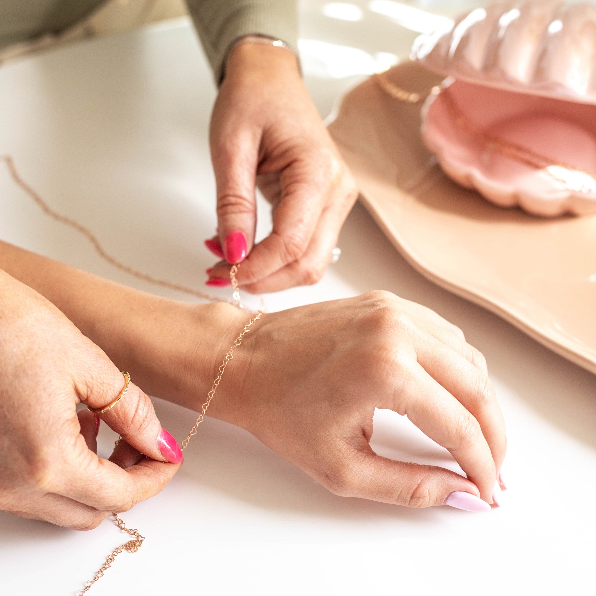 Ella Permanent Jewelry Chain, Flat Heart Design, Flat Heart Links, Available in Gold Options