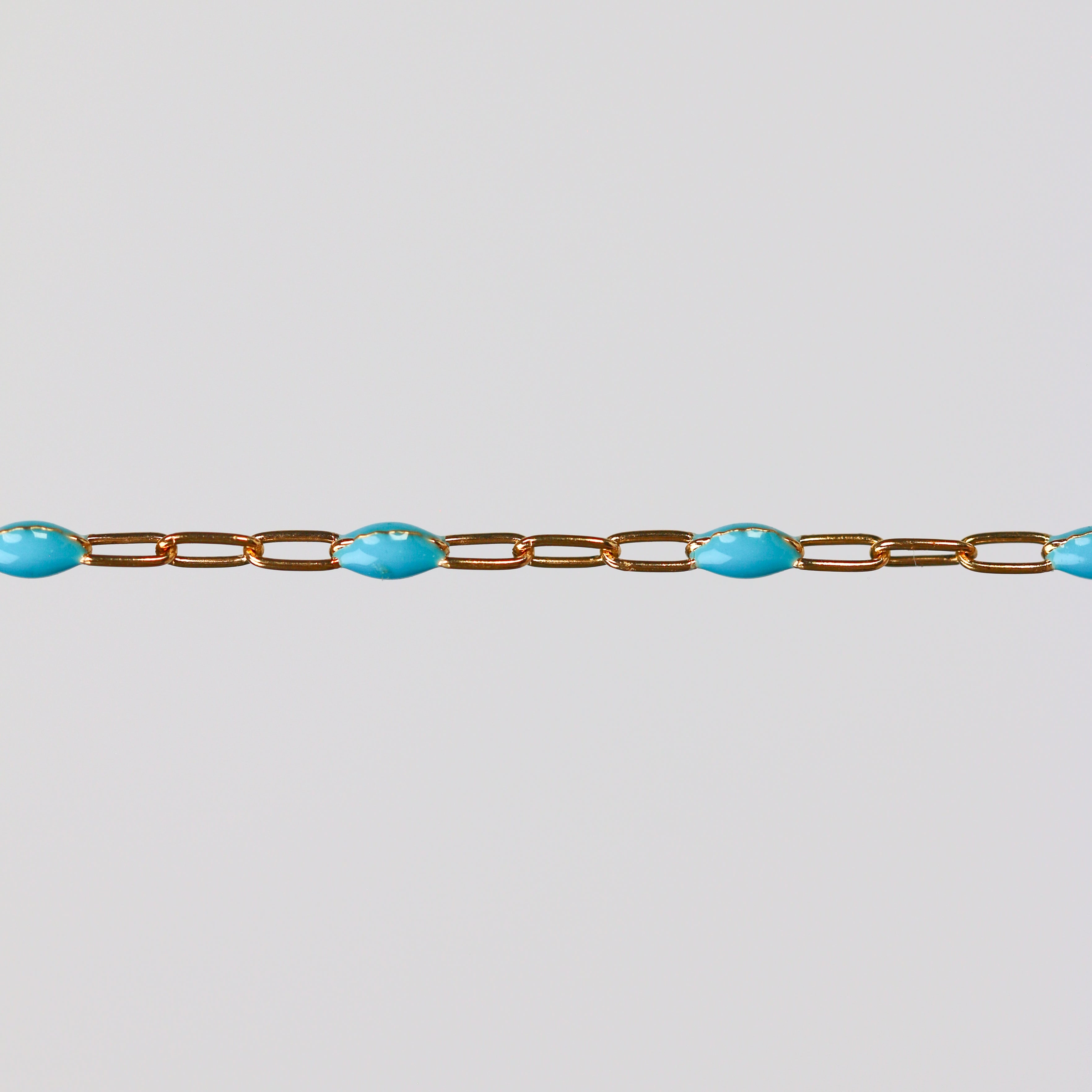 Nadia Permanent Jewelry Chain, Turquoise Enamel Design, Cable Links, Available in Gold Filled and Sterling Silver
