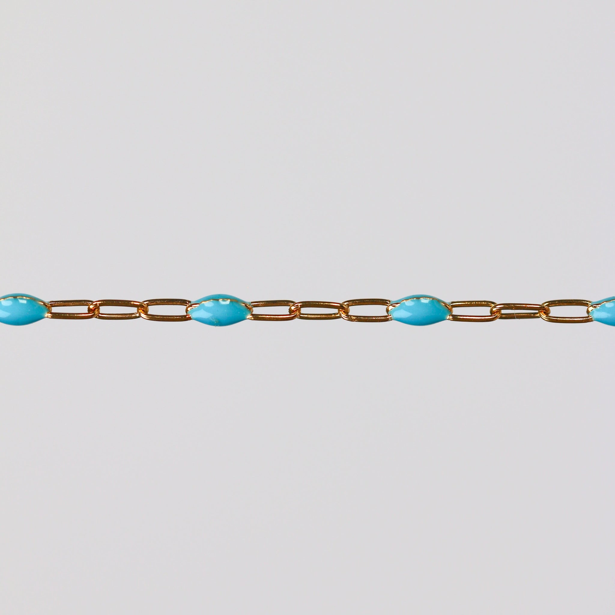 Nadia Permanent Jewelry Chain, Turquoise Enamel Design, Cable Links, Available in Gold Filled and Sterling Silver