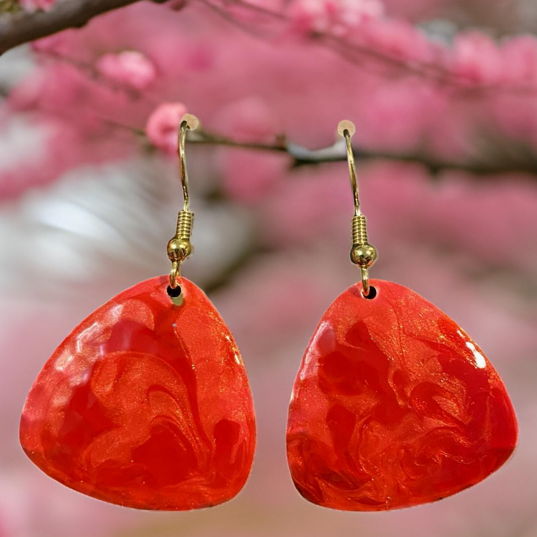 Red & Pink Marble Guitar Pick Lures of Love Earrings