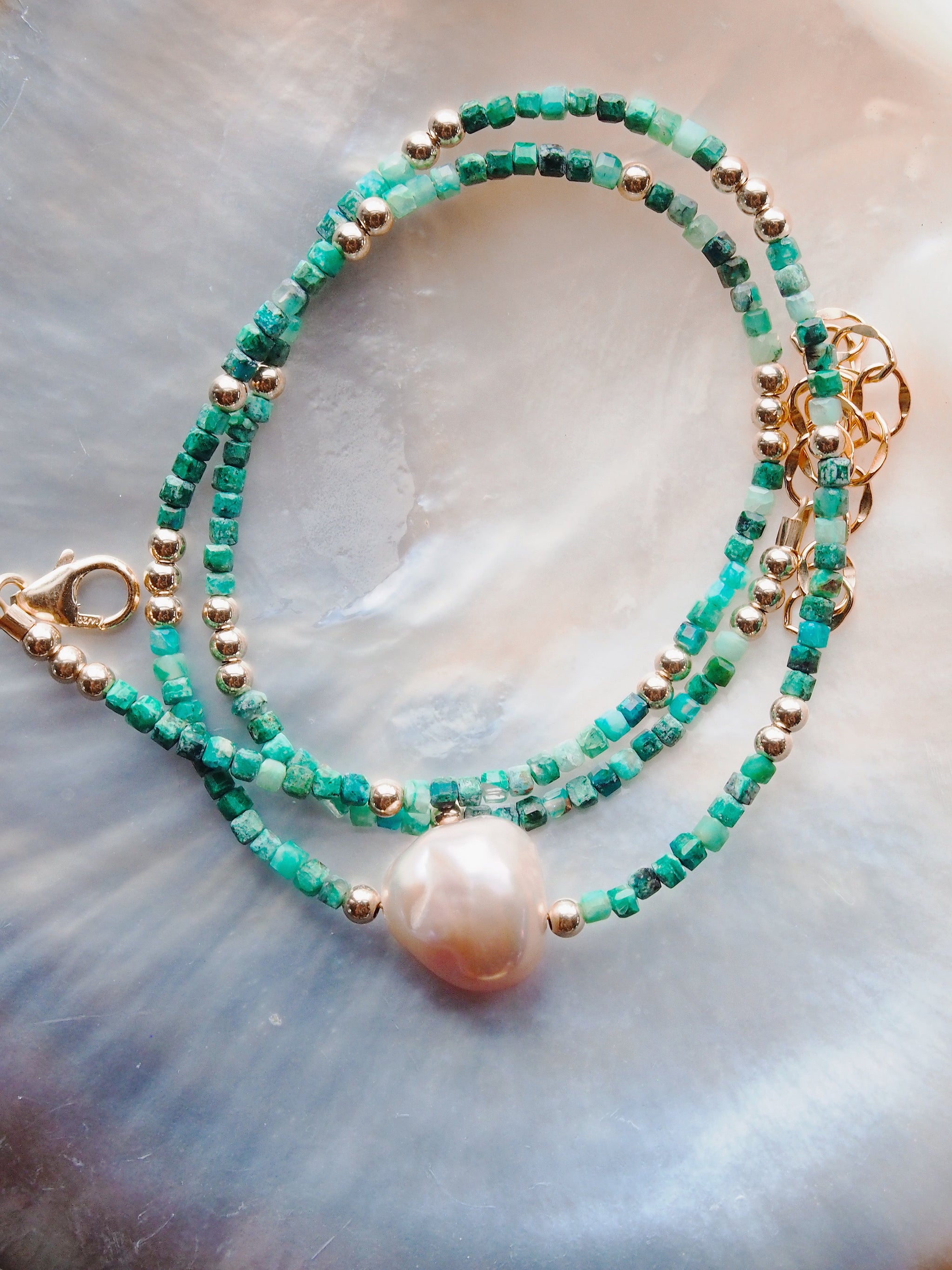Pink Pearl and Gemstone Necklace - Gold Akala