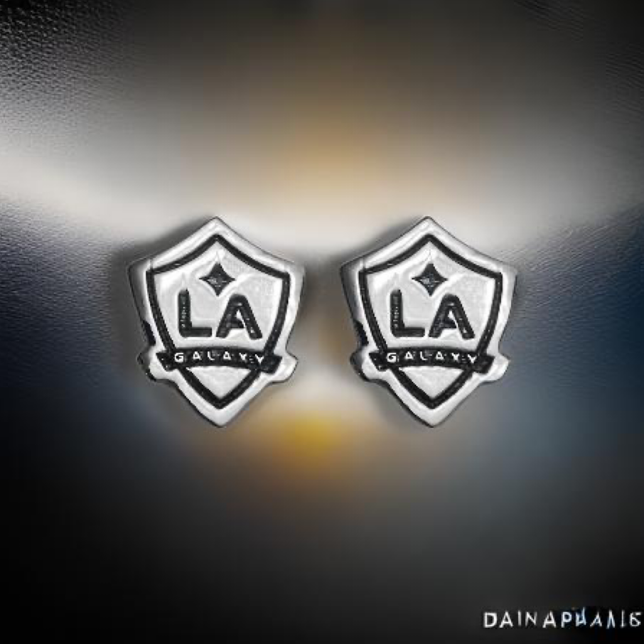 LA Galaxy Shield Dainty Stud Earrings w/ black fill Silver dip
