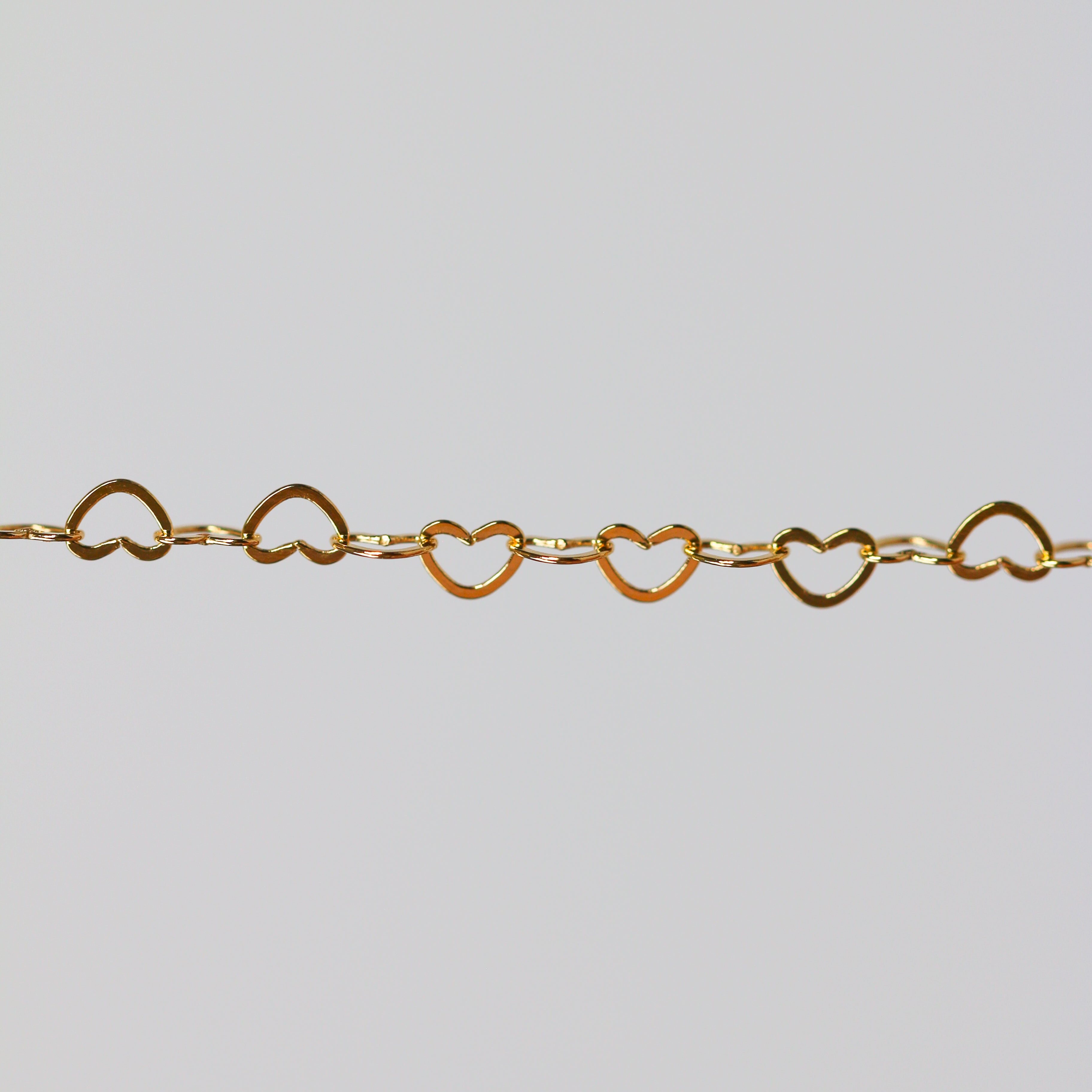 Ella Permanent Jewelry Chain, Flat Heart Design, Flat Heart Links, Available in Gold Options