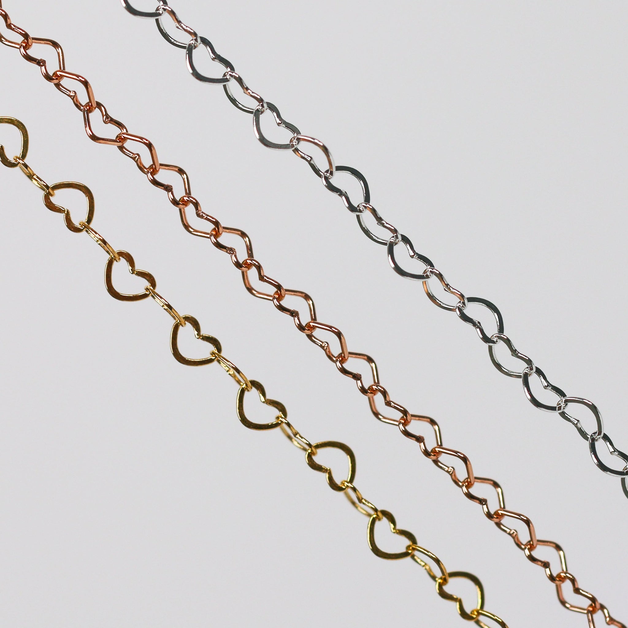 Ella Permanent Jewelry Chain, Flat Heart Design, Flat Heart Links, Available in Gold Options