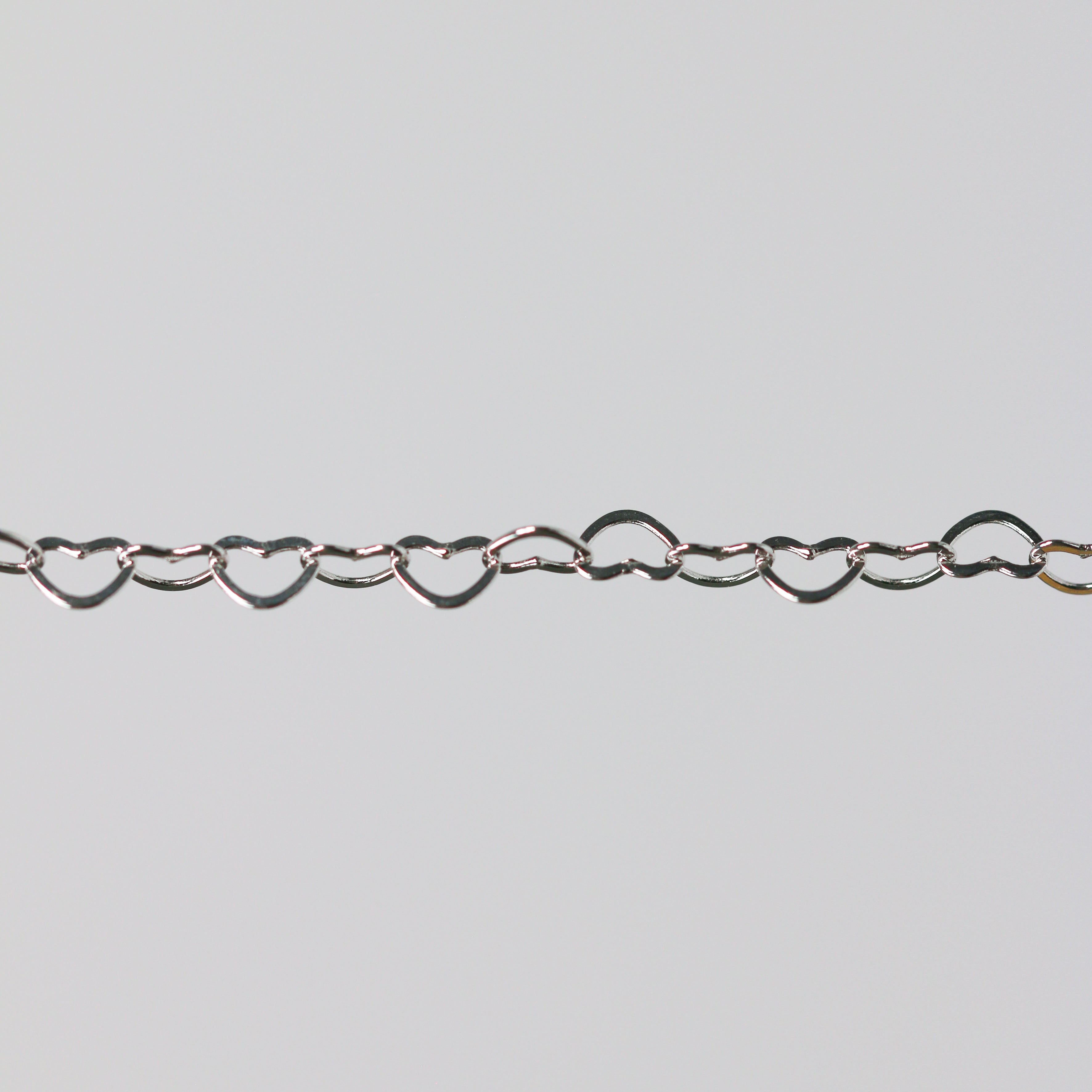 Ella Permanent Jewelry Chain, Flat Heart Design, Flat Heart Links, Available in Gold Options