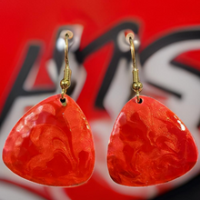 Load image into Gallery viewer, Red &amp; Pink Marble Guitar Pick Lures of Love Earrings
