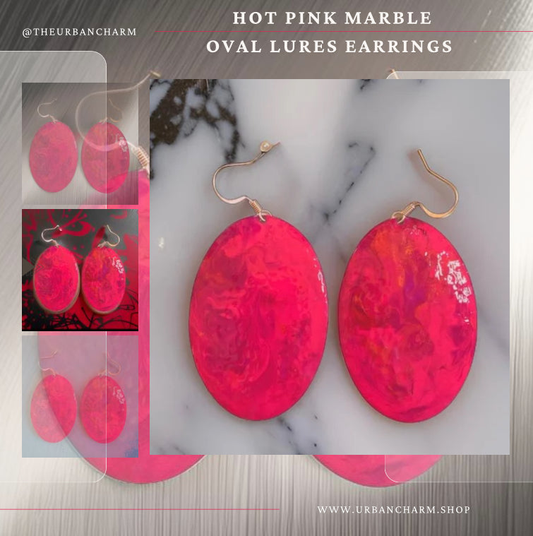 Pink Marble Oval Dome Lures of Love Earrings
