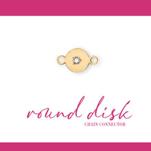 Load image into Gallery viewer, Round Disc Connector | 14K Gold Filled Yellow | 8.4mm | White Gemstone | 4pk
