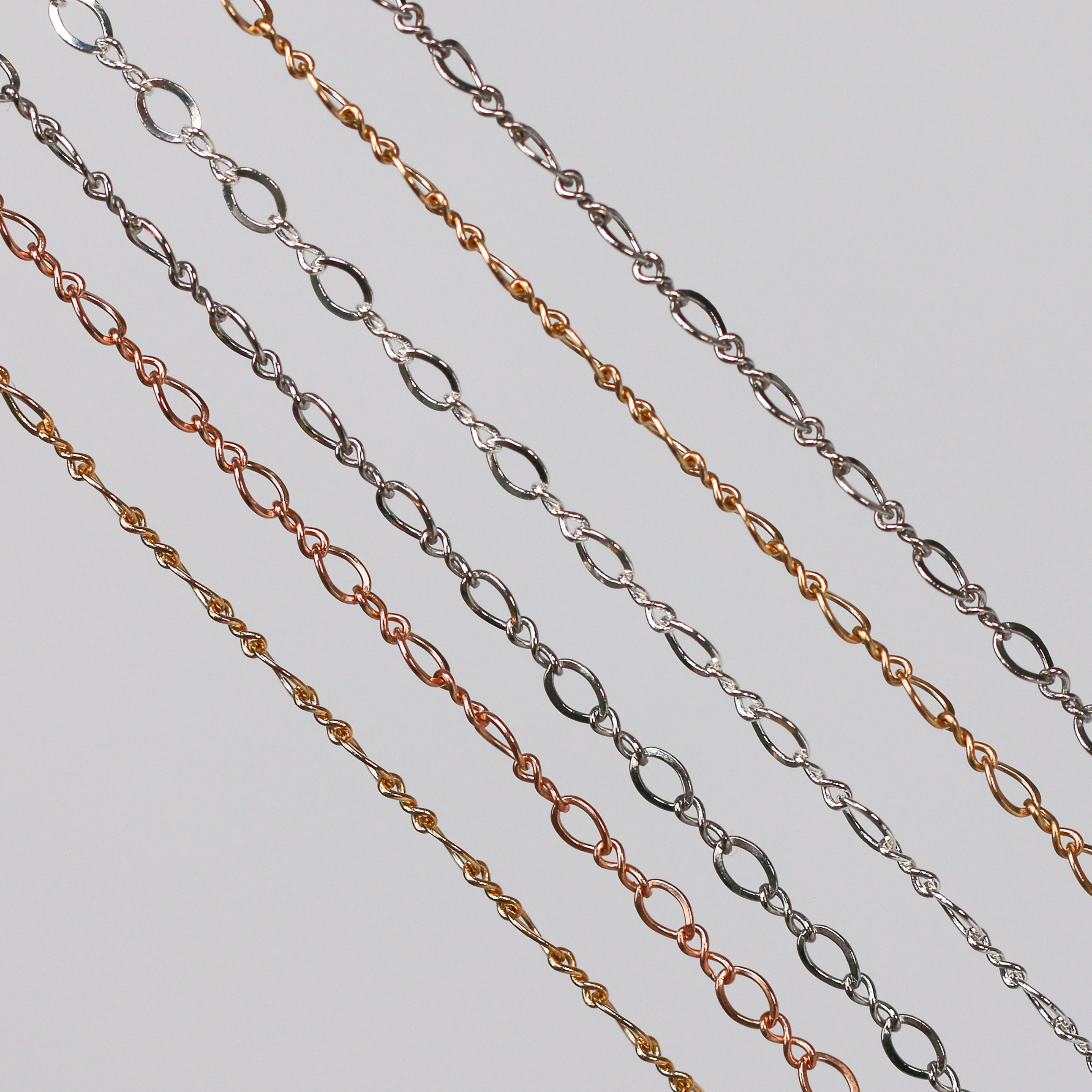 Grace Permanent Jewelry Chain, Figure 8 Design, Figure 8 Links, Available in Gold Options and Silver