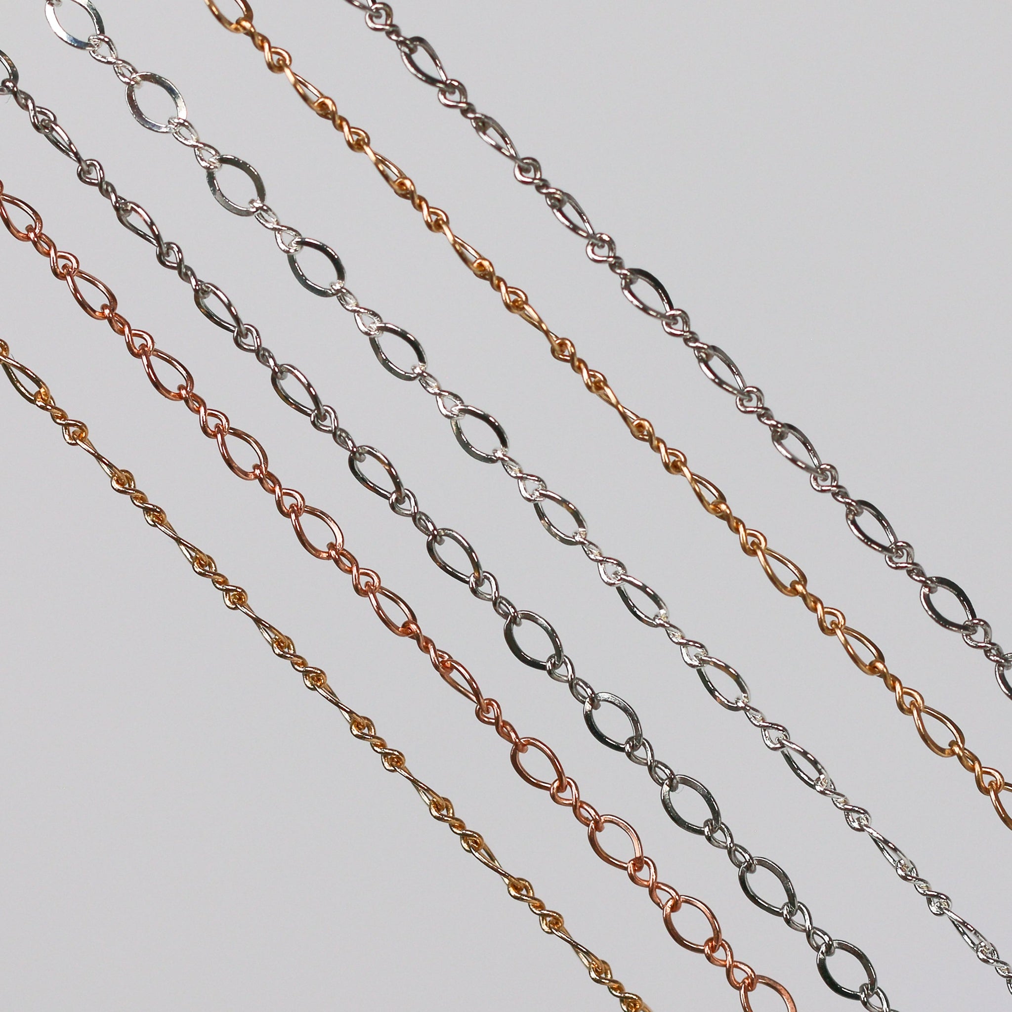 Grace Permanent Jewelry Chain, Figure 8 Design, Figure 8 Links, Available in Gold Options and Silver