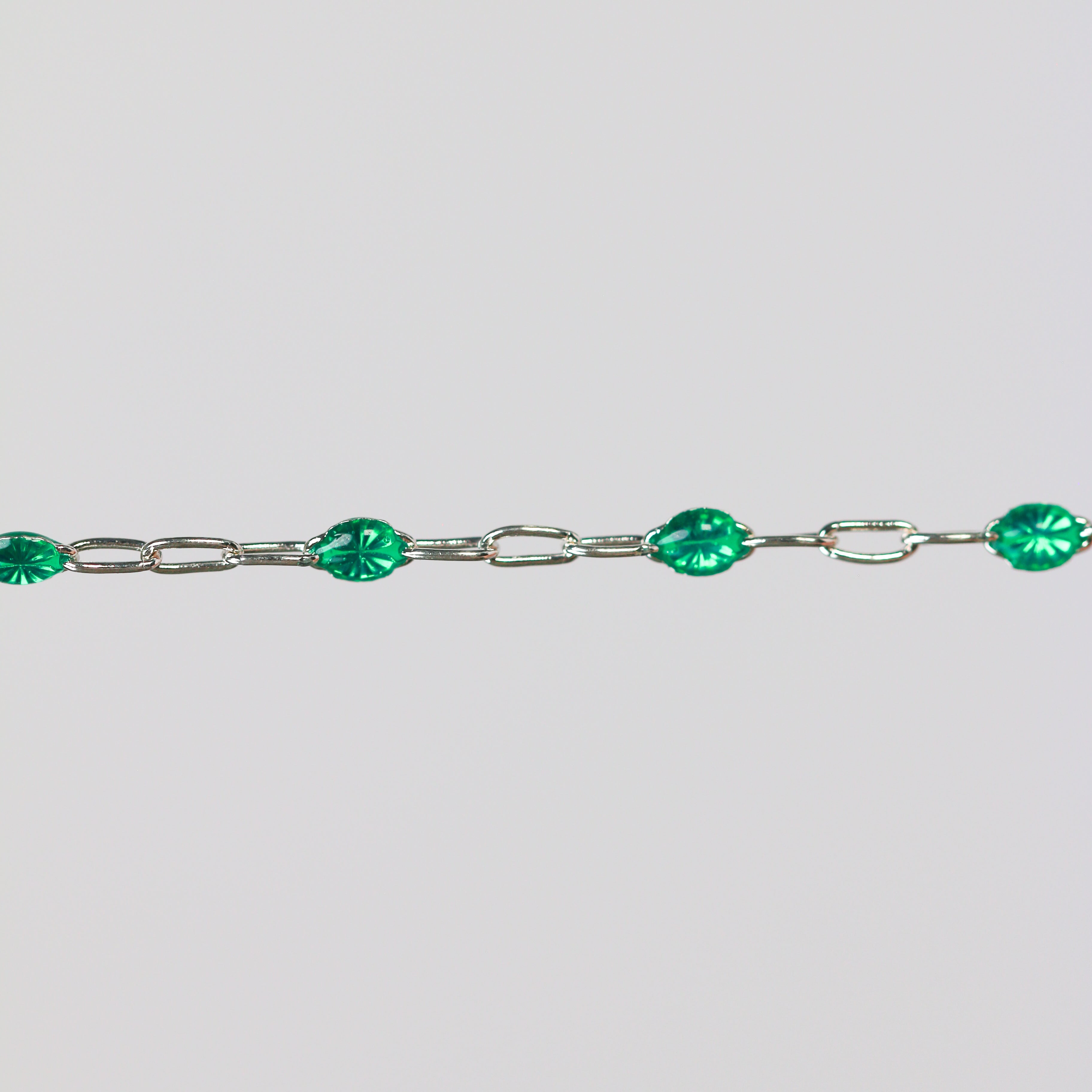 Esmerelda Permanent Jewelry Chain, Emerald Green Enamel Design, Cable Links, Available in Gold Filled and Sterling Silver