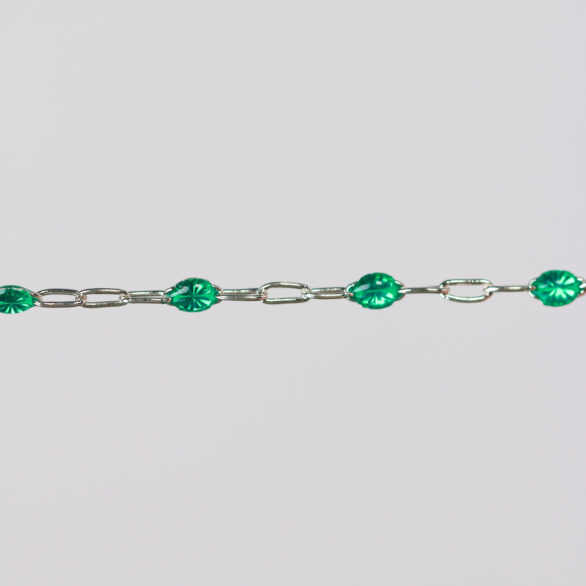 Esmerelda Permanent Jewelry Chain, Emerald Green Enamel Design, Cable Links, Available in Gold Filled and Sterling Silver