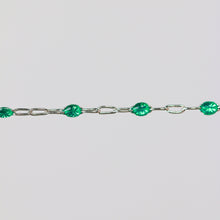 Load image into Gallery viewer, Esmerelda Permanent Jewelry Chain, Emerald Green Enamel Design, Cable Links, Available in Gold Filled and Sterling Silver
