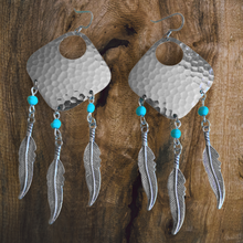 Load image into Gallery viewer, Dream Catcher Earrings with Turquoise Accents and Feathers by The Urban Charm
