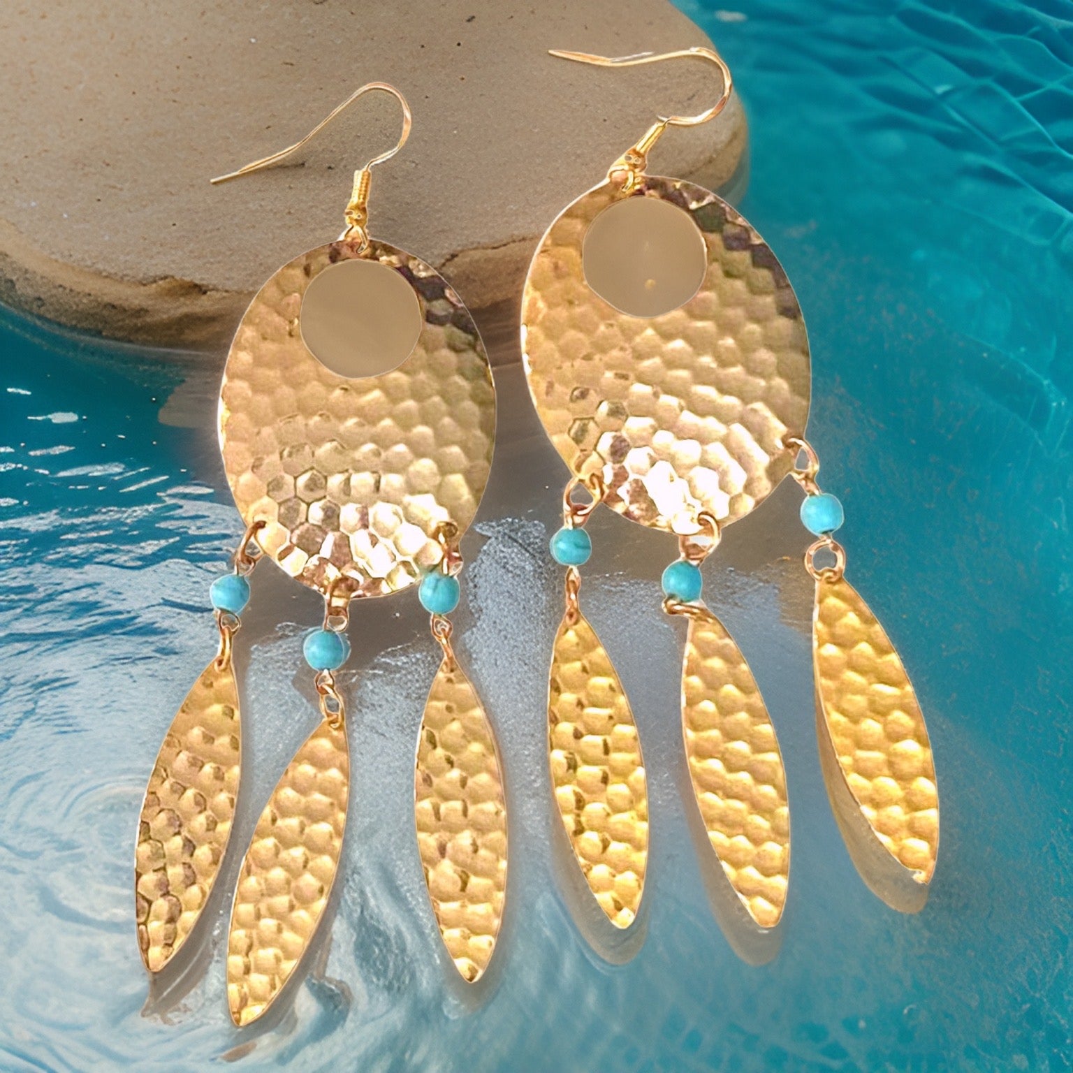 Navette Dream Catcher Earrings with Turquoise Accents and Feathers by The Urban Charm
