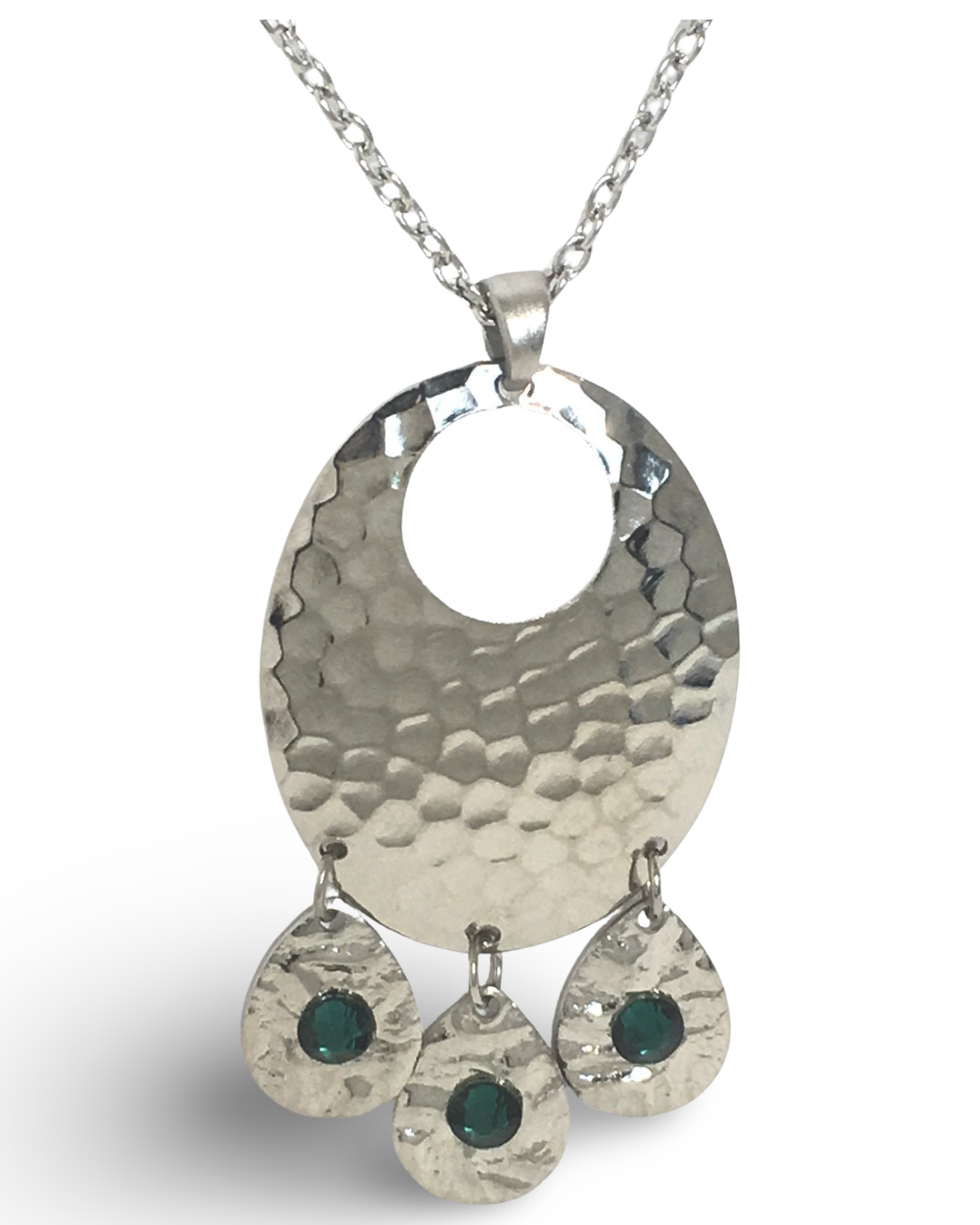 Hammered Chandelier Necklace with Emerald Crystals