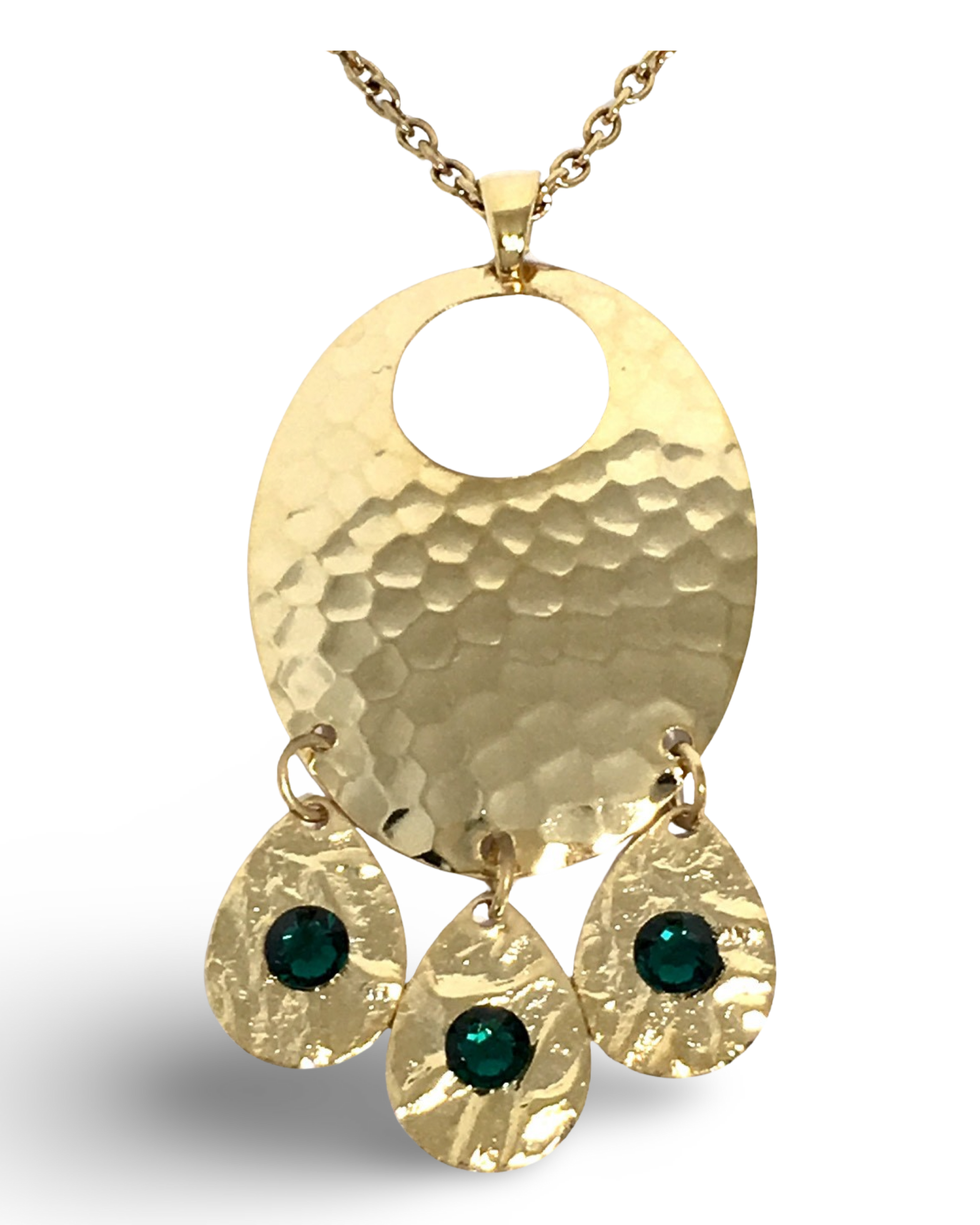 Hammered Chandelier Necklace with Emerald Crystals