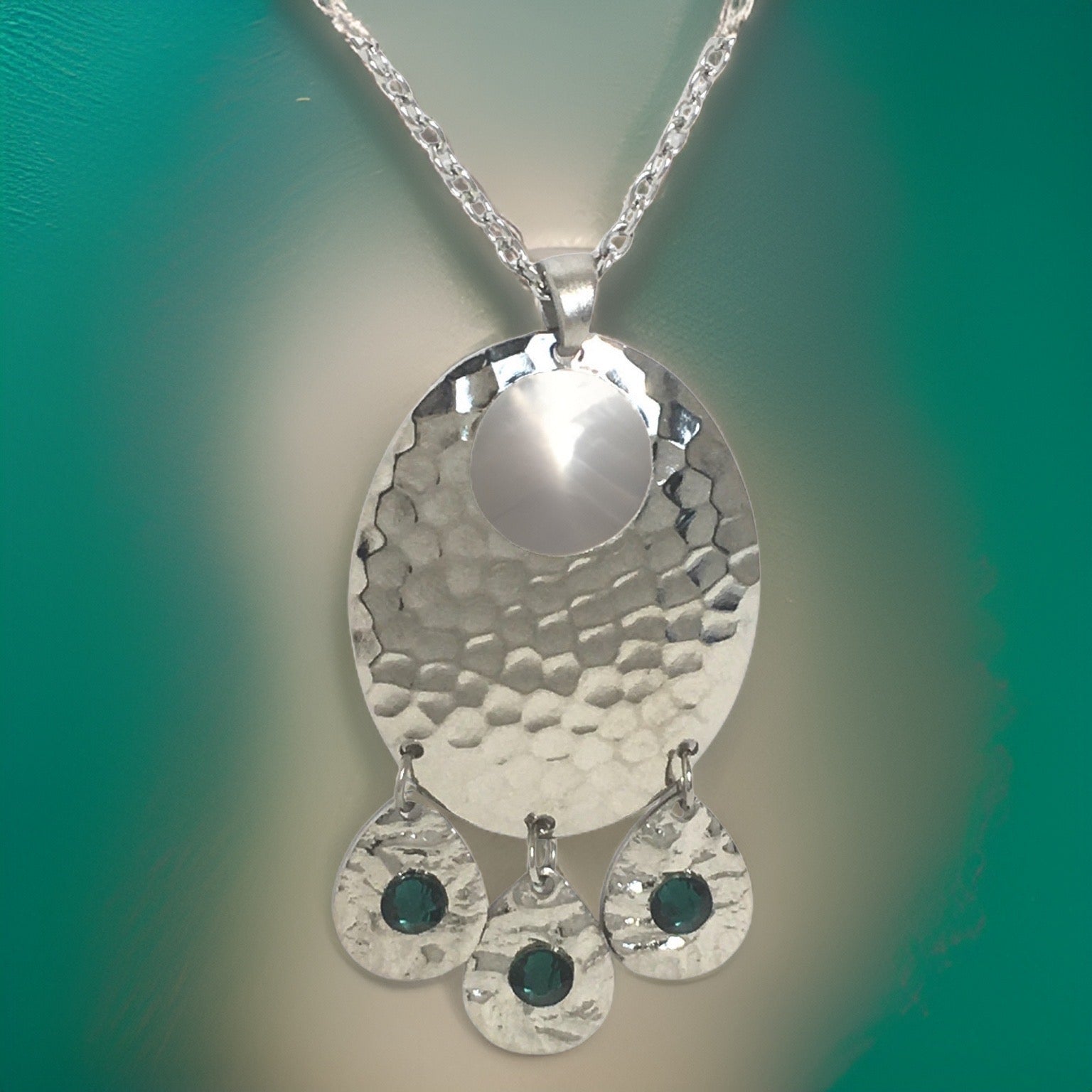 Hammered Chandelier Necklace with Emerald Crystals