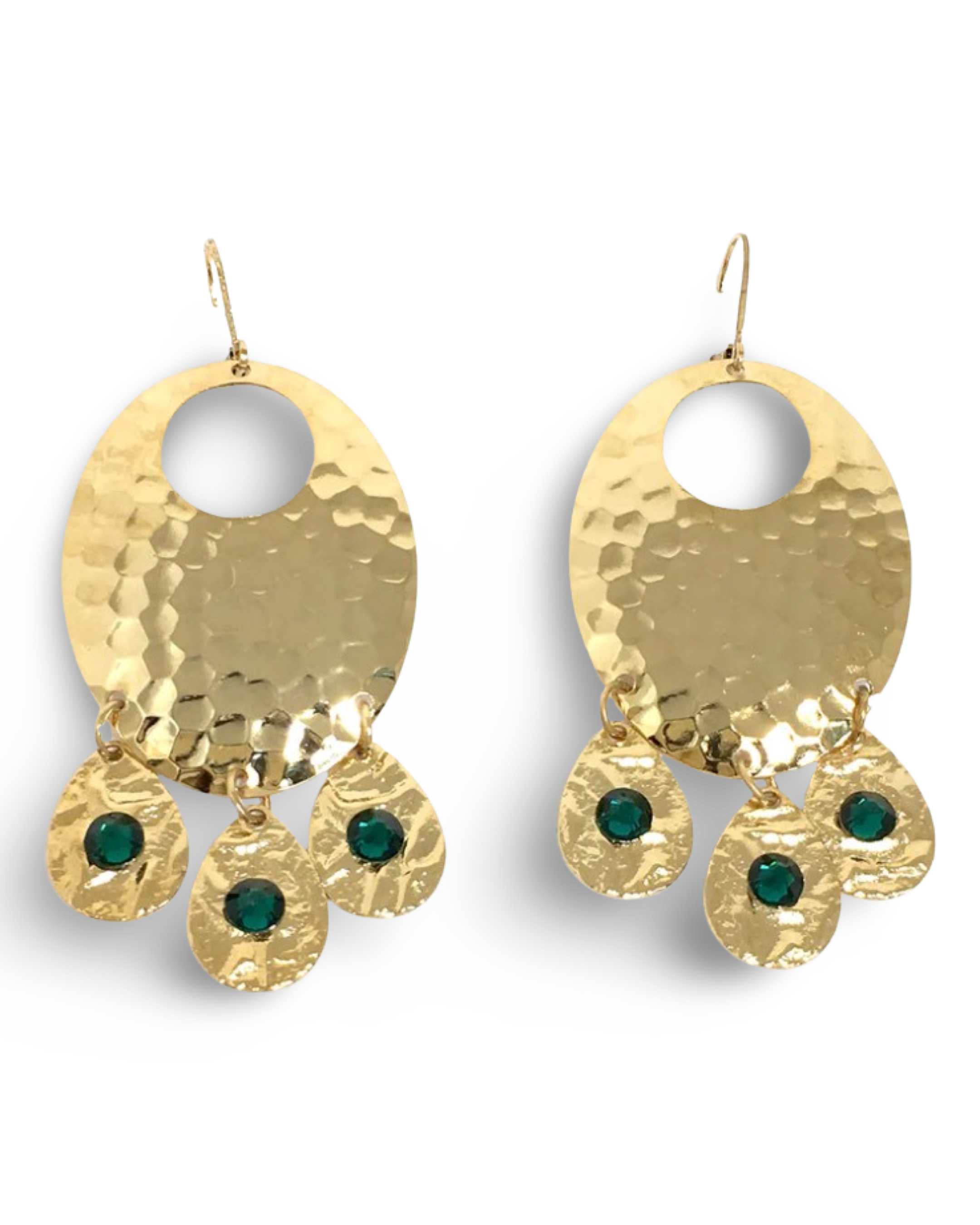 Hammered Emerald Chandelier Earrings