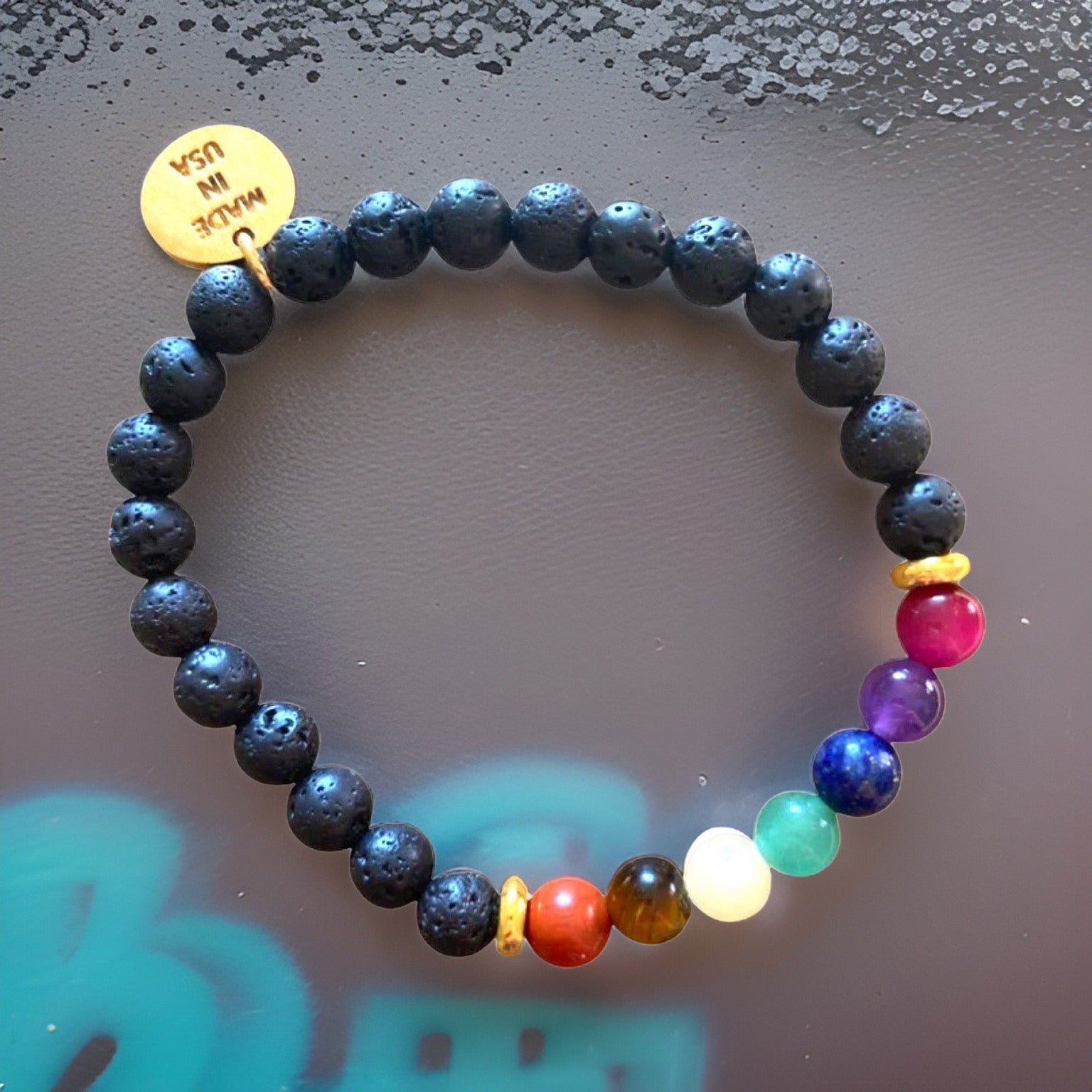 Small Black Lava Rock Chakra Bracelet