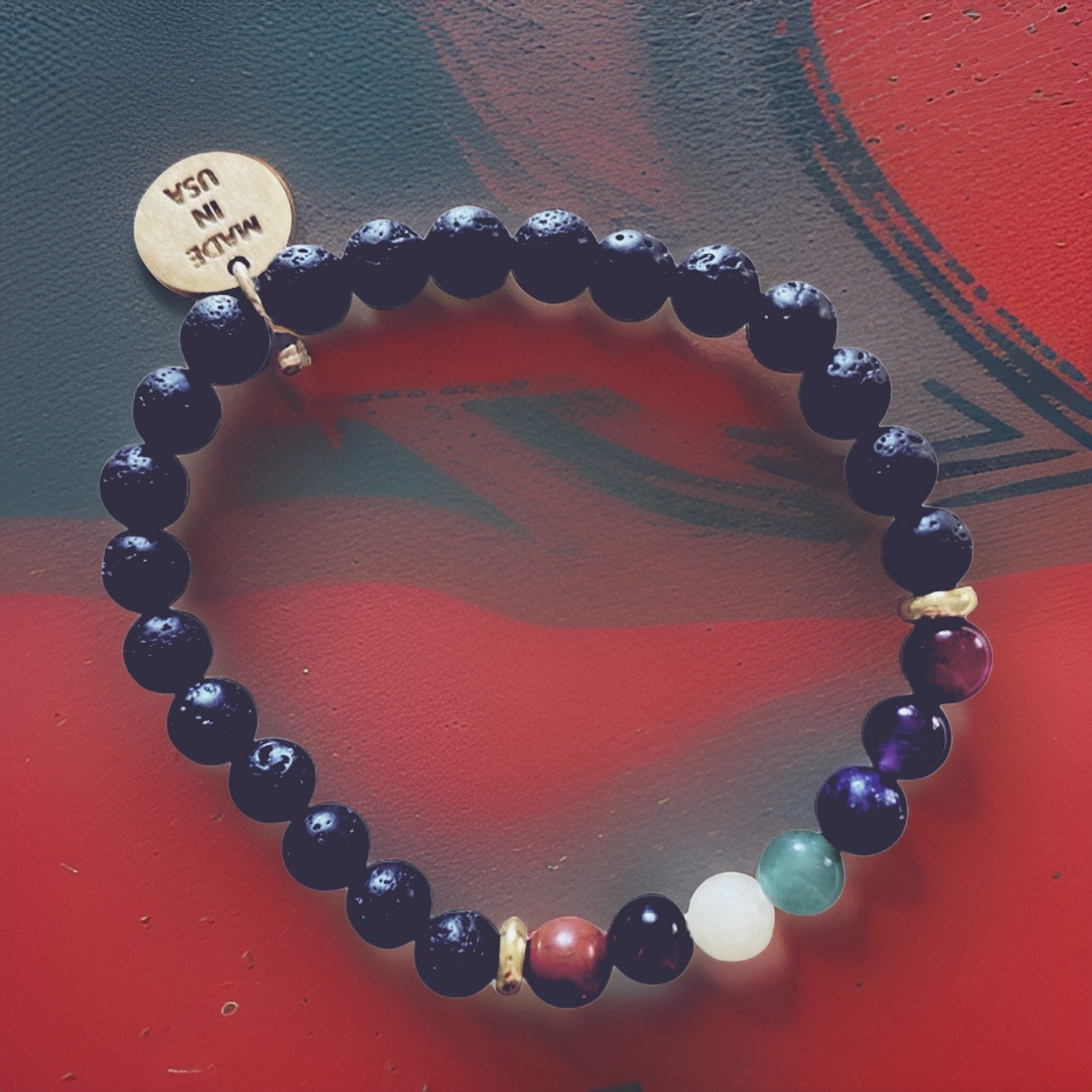 Small Black Lava Rock Chakra Bracelet