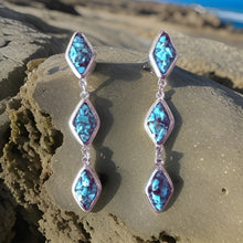 Load image into Gallery viewer, Natural Turquoise and Silver Tier Drop Earrings by The Urban Charm
