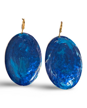 Load image into Gallery viewer, Blue Enamel Marble Oval Dome Earrings
