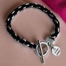 Load image into Gallery viewer, Black Suede Woven Cable Chain Toggle Bracelet
