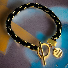 Load image into Gallery viewer, Black Suede Woven Cable Chain Toggle Bracelet
