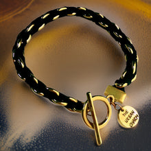 Load image into Gallery viewer, Black Suede Woven Cable Chain Toggle Bracelet
