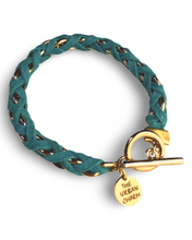 Load image into Gallery viewer, Turquoise Suede Woven Cable Chain Toggle Bracelet
