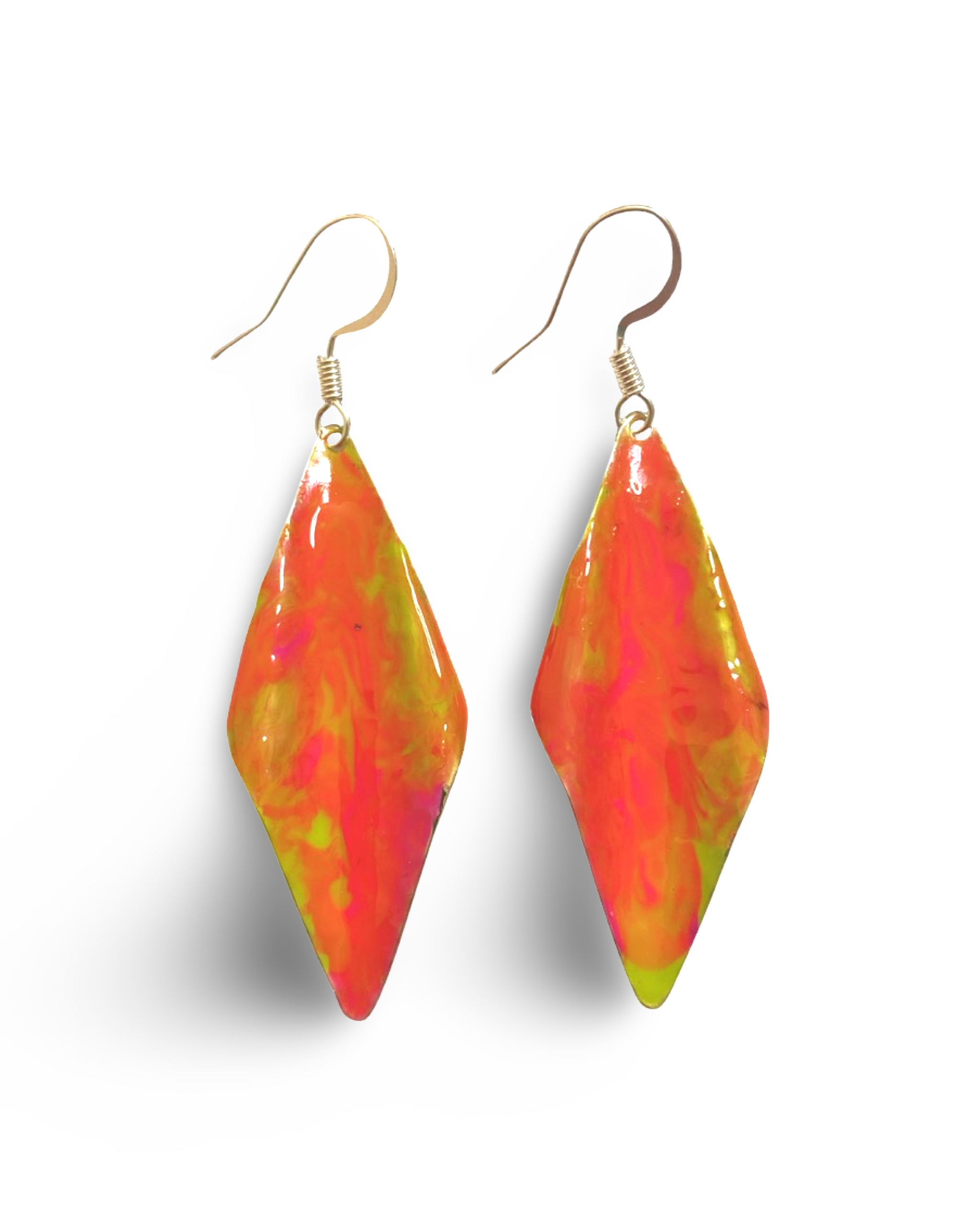 Yellow Orange Marble Wavy Lures of Love Earrings