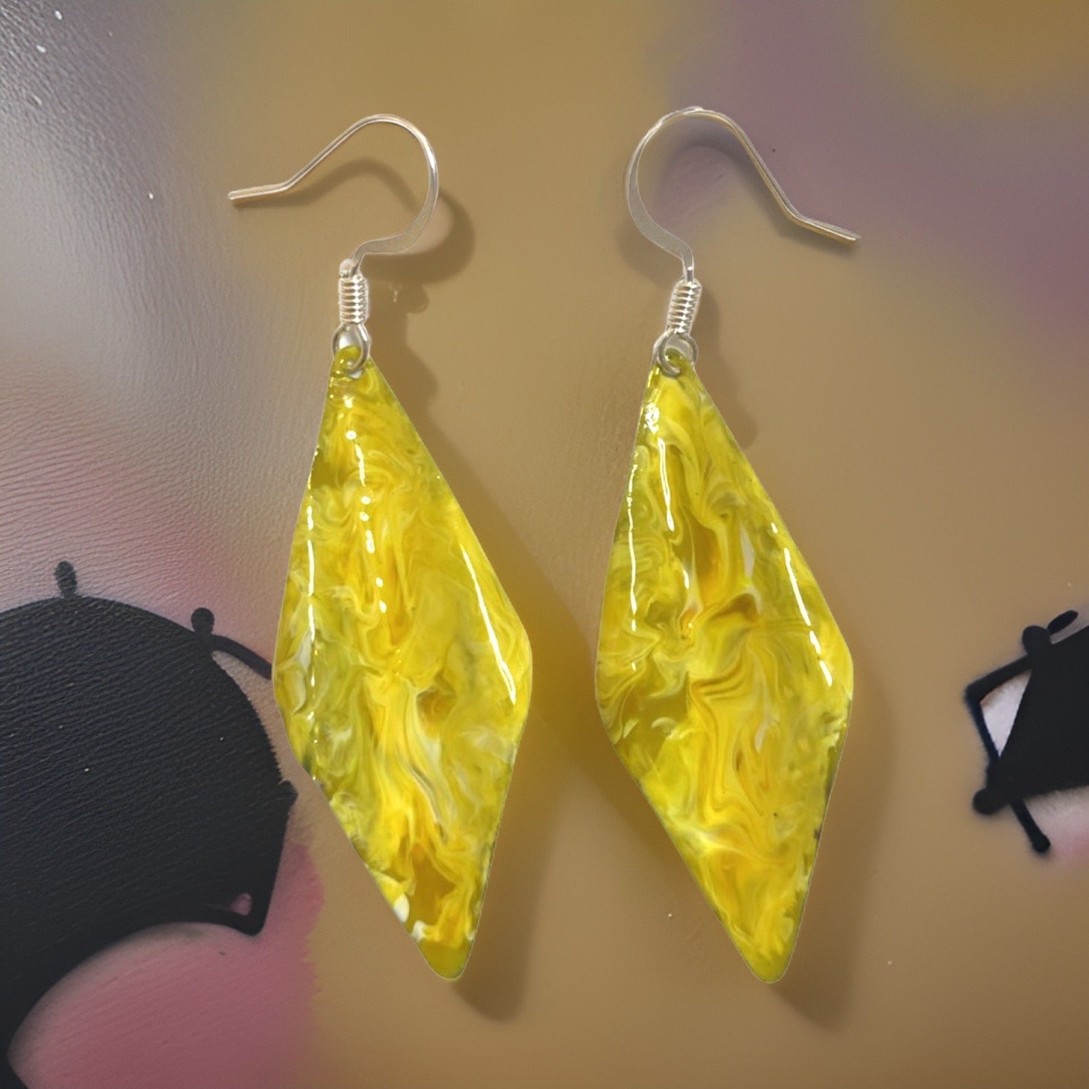 Yellow Marble Wavy Lures of Love Earrings