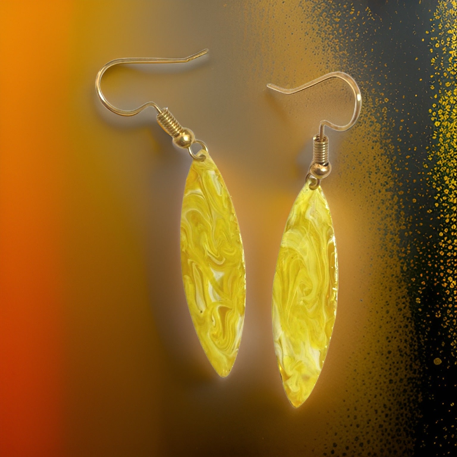 Yellow Marble Mini Navette Lures of Love Earrings