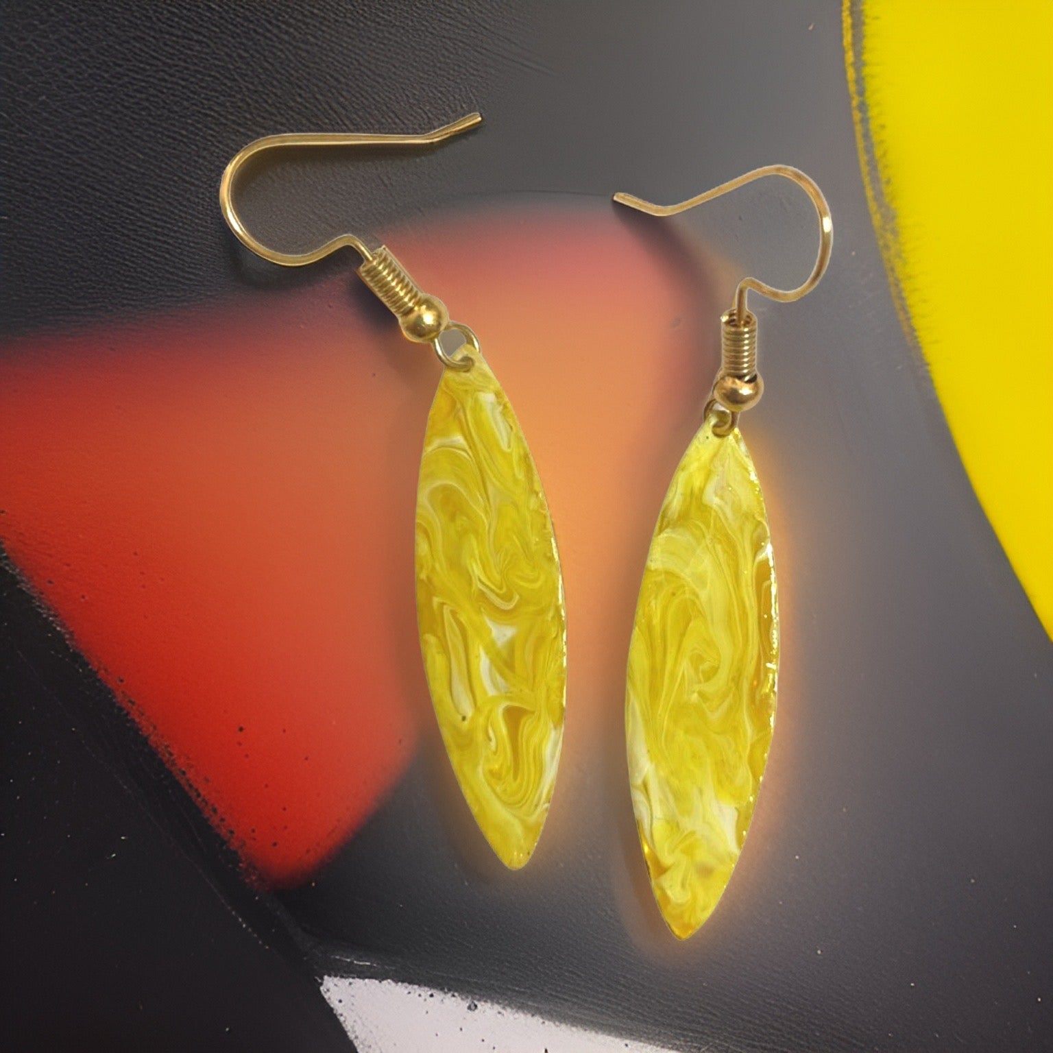 Yellow Marble Mini Navette Lures of Love Earrings