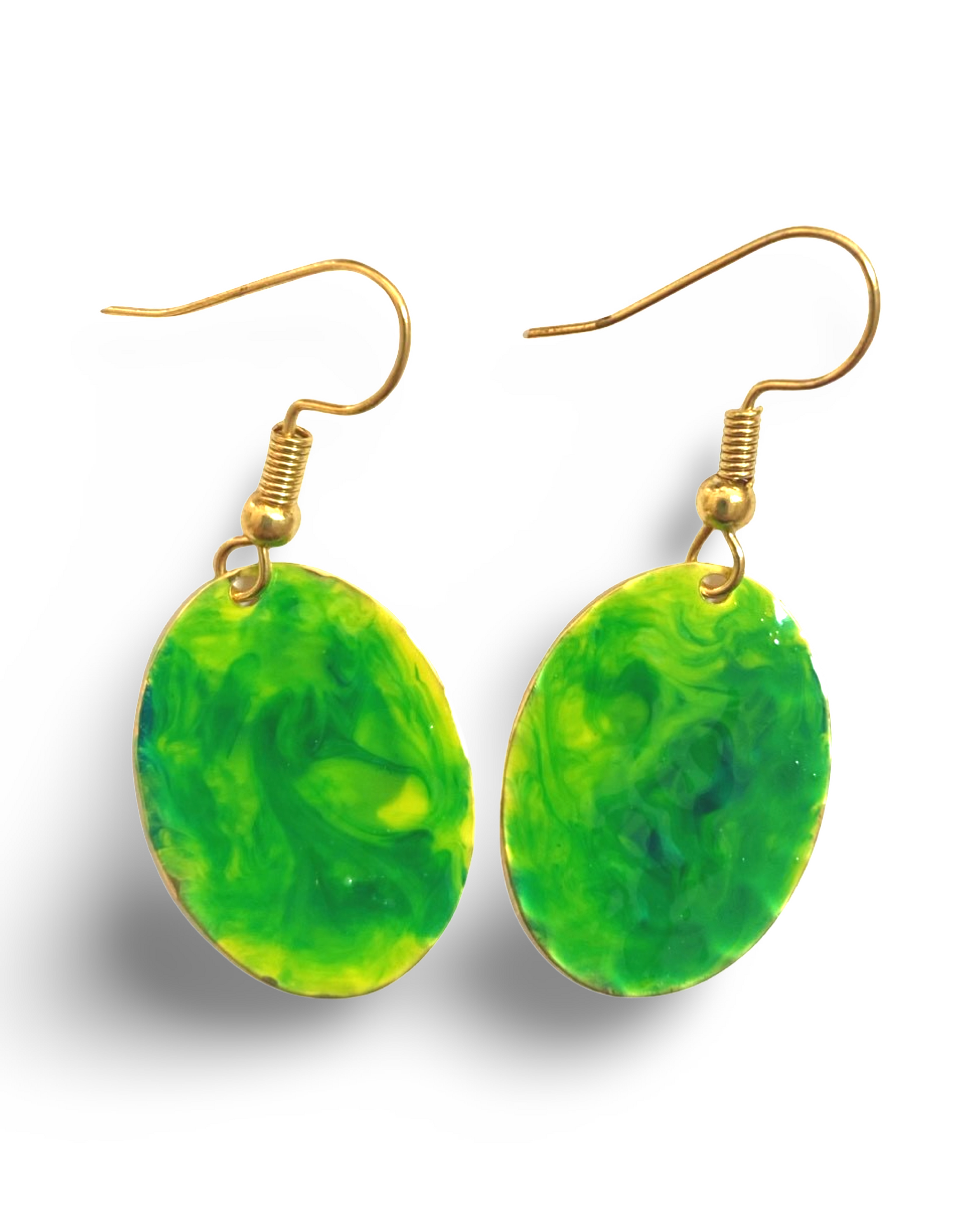 Green Yellow Marble Mini Oval Lures of Love Earrings
