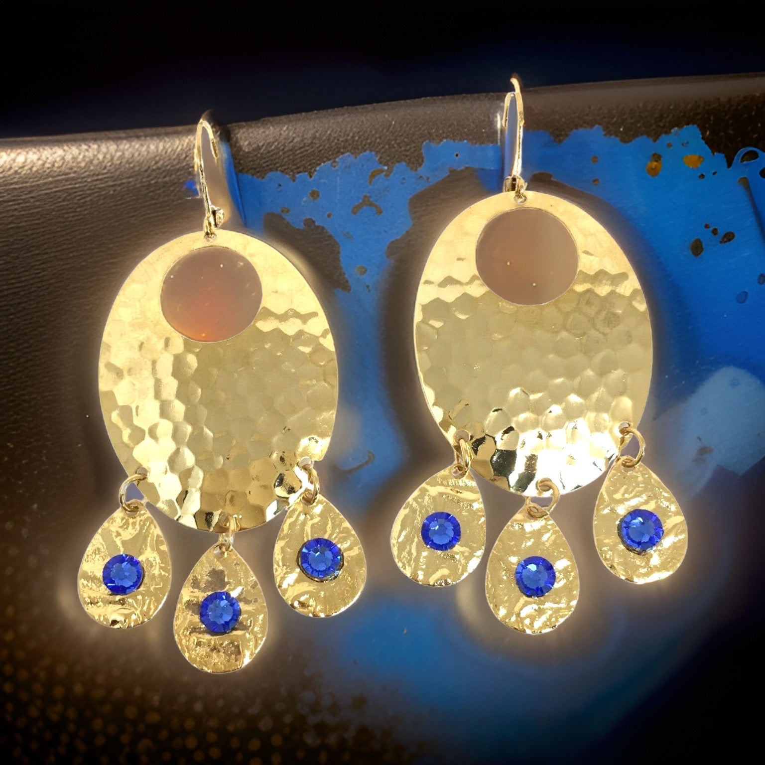 Hammered Sapphire Chandelier Earrings