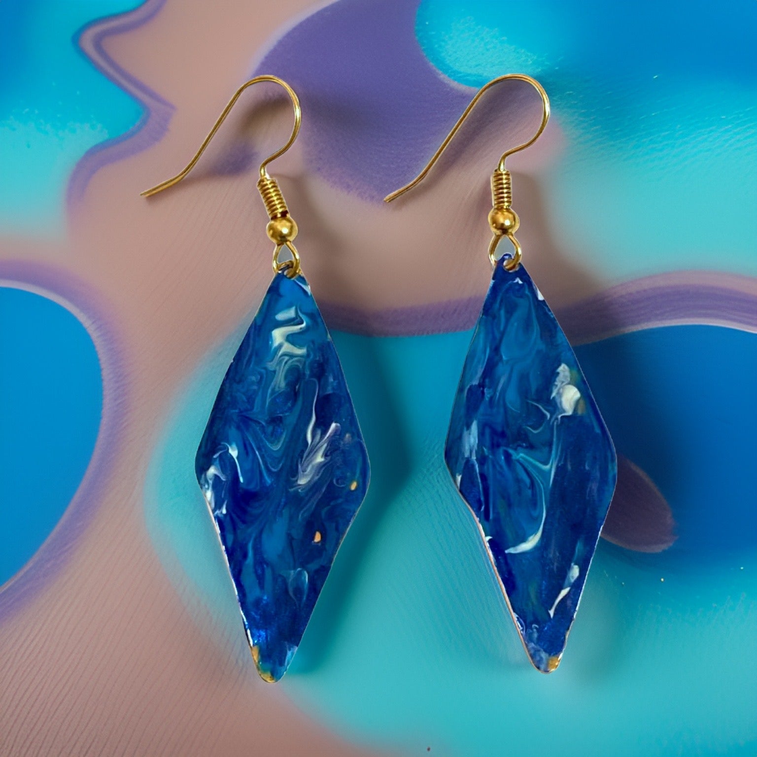 Blue Enamel Marble Wavy Earrings