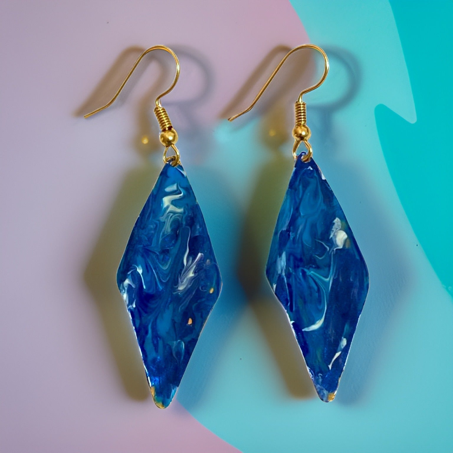 Blue Enamel Marble Wavy Earrings