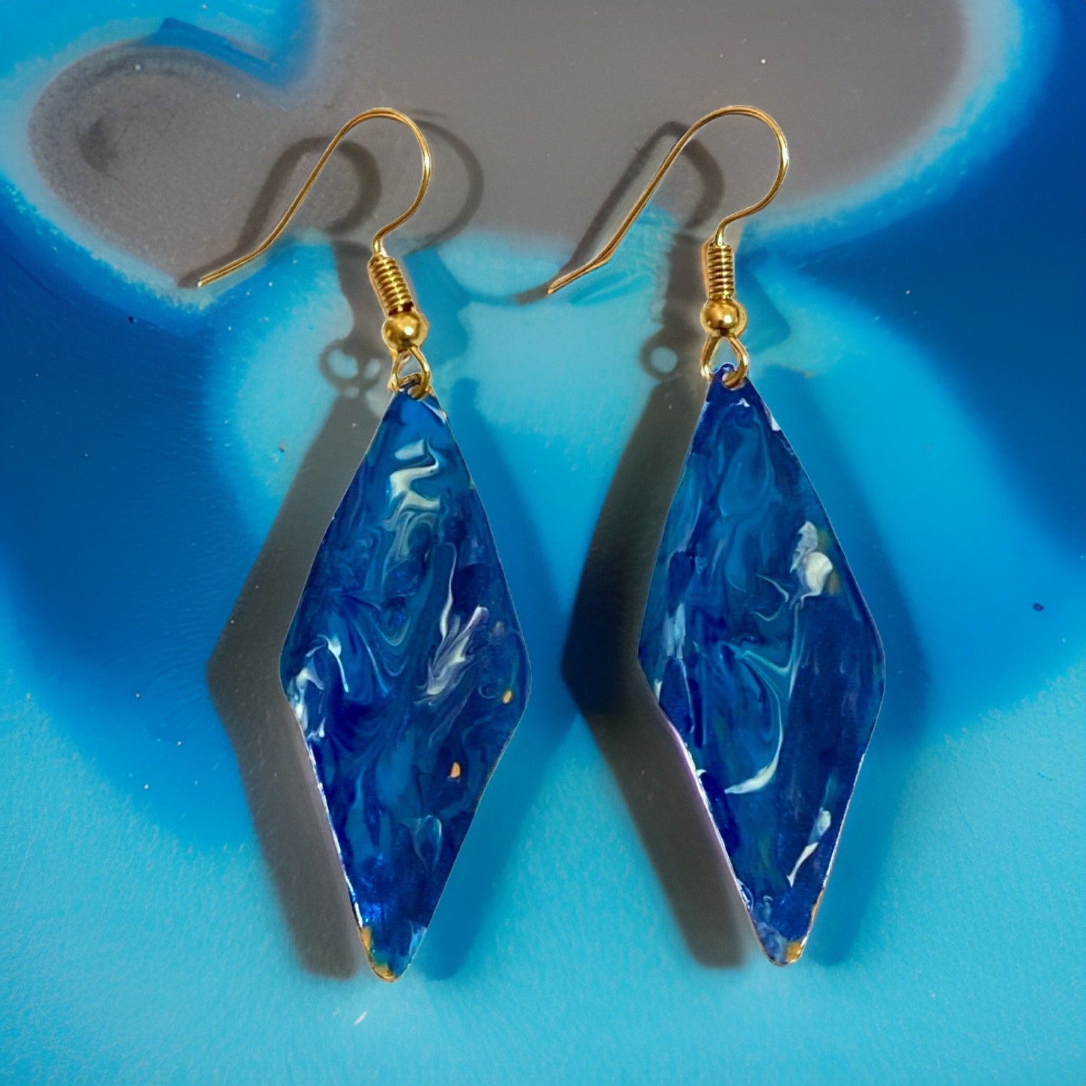 Blue Enamel Marble Wavy Earrings