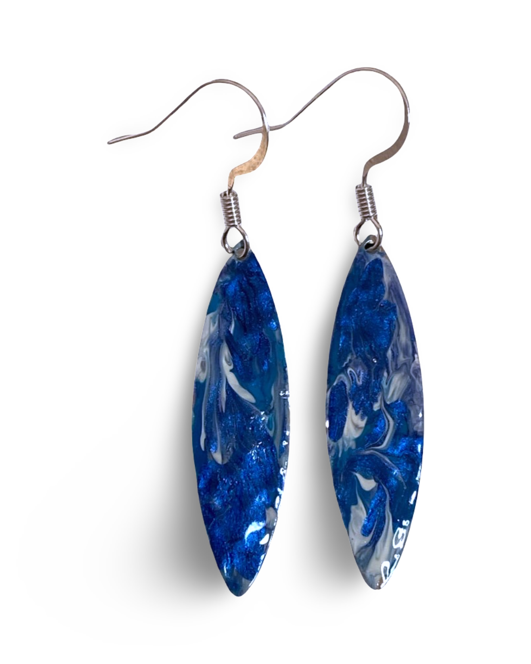 Blue Marble Mini Navette Lures of Love Earrings