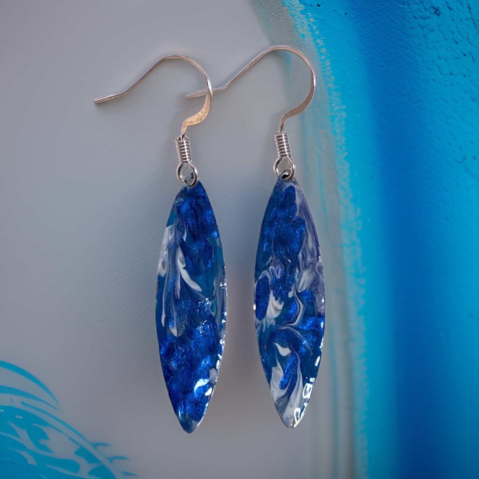 Blue Marble Mini Navette Lures of Love Earrings