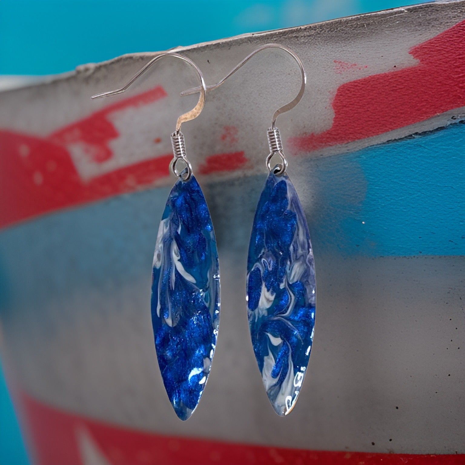 Blue Marble Mini Navette Lures of Love Earrings
