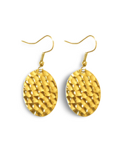 Load image into Gallery viewer, Hammered Small Flat Oval Dangle Earrings
