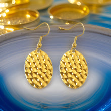 Load image into Gallery viewer, Hammered Small Flat Oval Dangle Earrings
